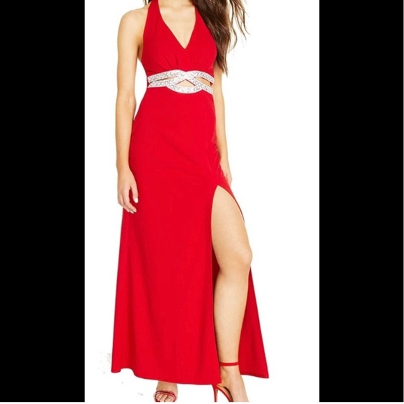 Nordstrom Speechless Formal Evening Dress Size 7 Color Red Sexy Jewel Stretch - Picture 1 of 16